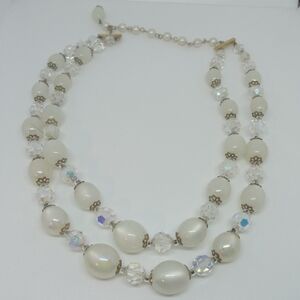 * vintage Marvella double strand moonglow & AB glass bead necklace up to 18"